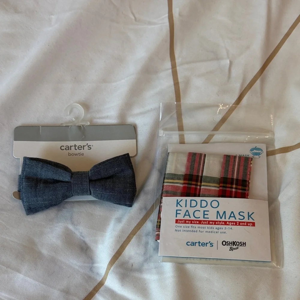Carter's Denim Blue Kids Bowtie and face mask boys or unisex new